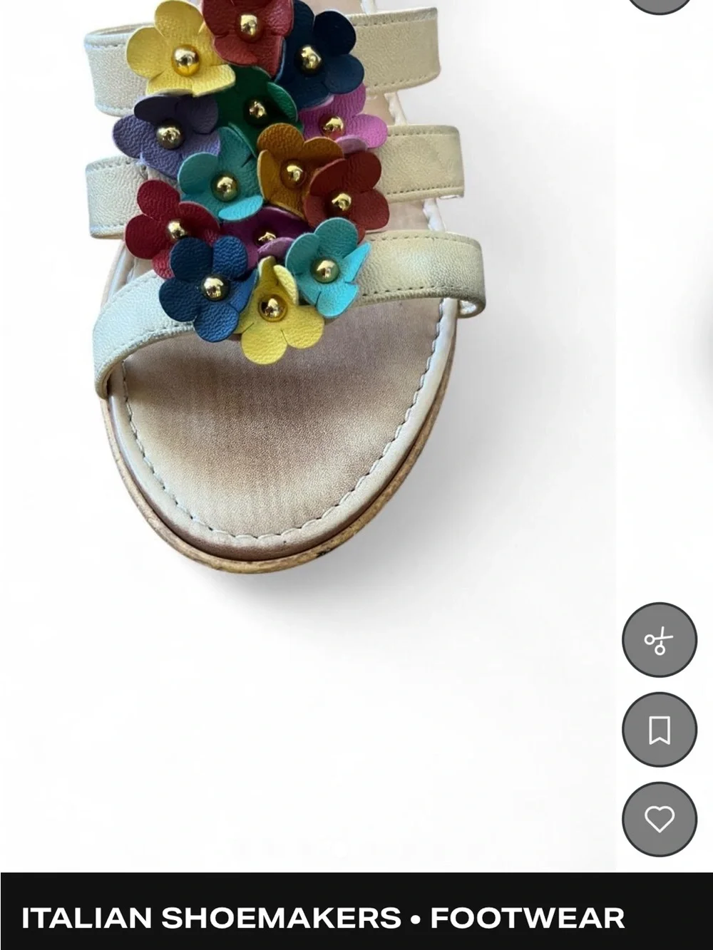 Italian Shoemakers Beige Leather Slide Sandals with Multicolor Floral Accents